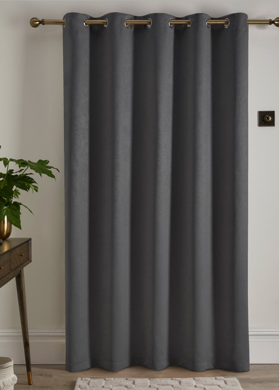 Fusion Strata Dimout Grey Eyelet Single Panel Door Curtain