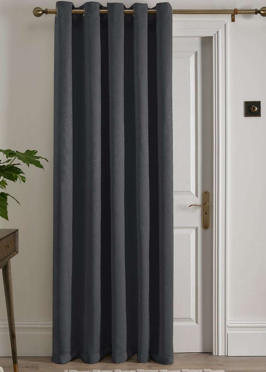 Fusion Strata Dimout Grey Eyelet Single Panel Door Curtain
