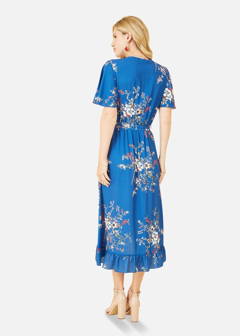 Mela Blue Floral Dip Hem Wrap Midi Dress
