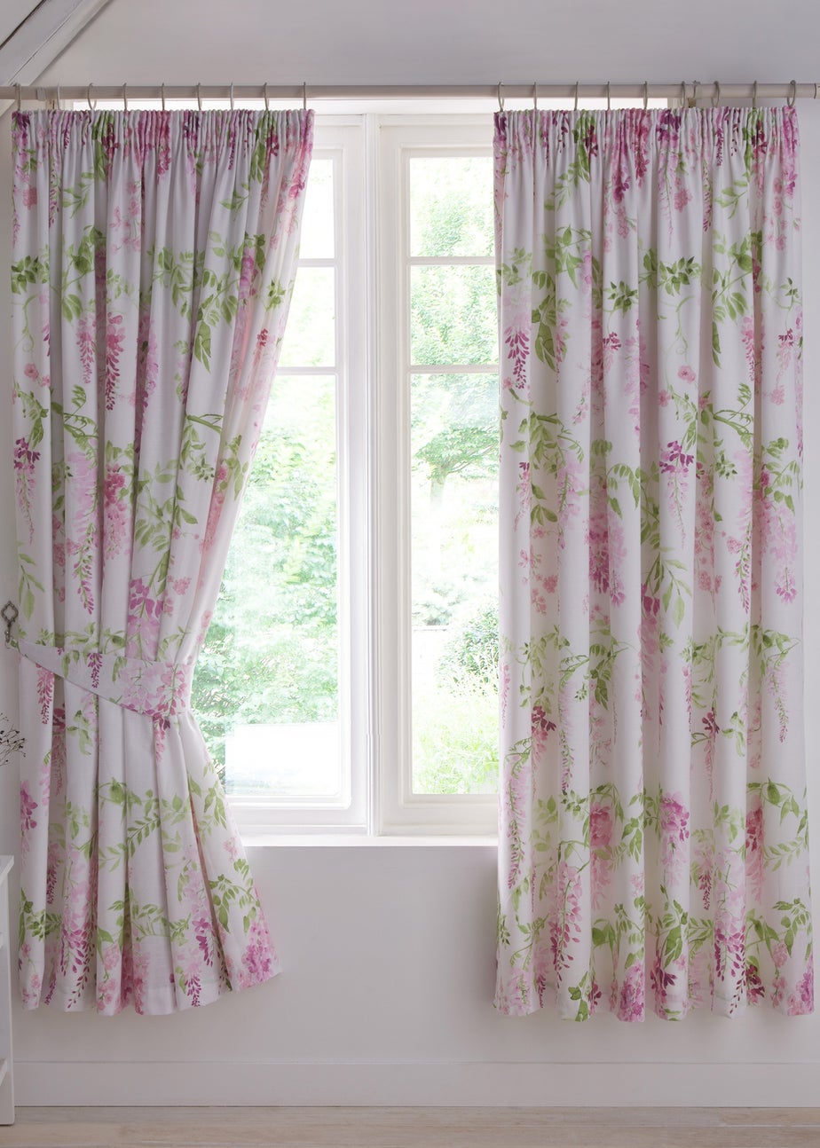 Dreams & Drapes Wisteria Pink Pencil Pleat Curtains With Tie-Backs