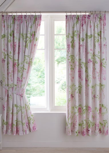 Dreams & Drapes Wisteria Pink Pencil Pleat Curtains With Tie-Backs