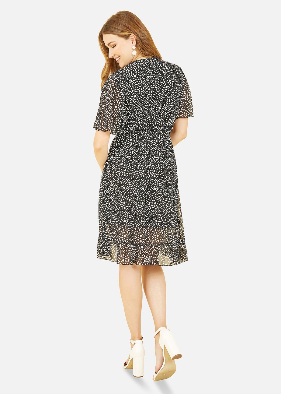 Mela Black Spot Frill Wrap Dress