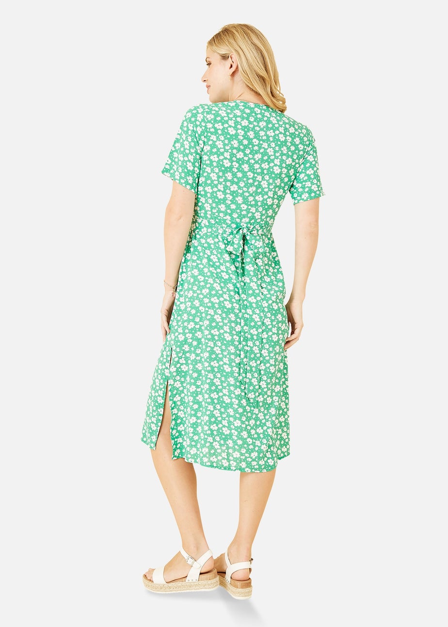 Mela Green Ditsy Print Wrap Over Dress