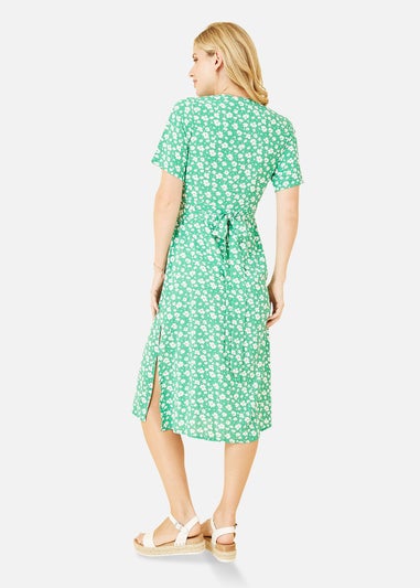 Mela Green Ditsy Print Wrap Over Dress