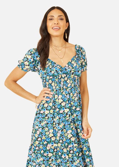 Mela Blue Floral Bardot Midi Dress