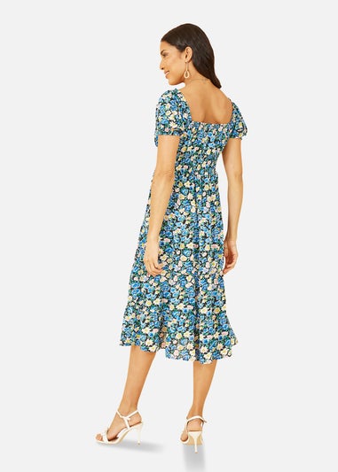 Mela Blue Floral Bardot Midi Dress