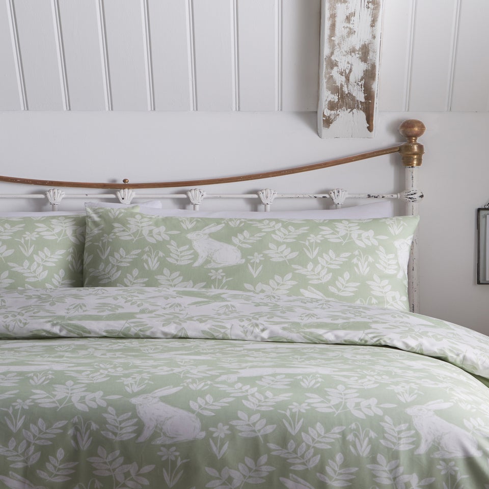 Dreams & Drapes Design Spring Rabbits Green Duvet Cover Set