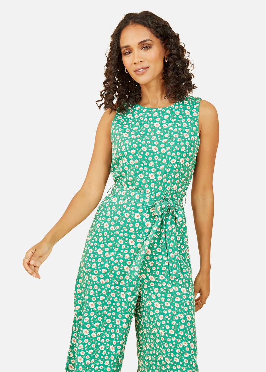 Mela Green Daisy Print Culotte Jumpsuit