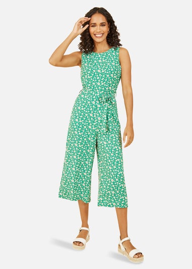 Mela Green Daisy Print Culotte Jumpsuit