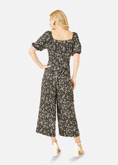 Mela Black Daisy Print Sweetheart Neckline Jumpsuit