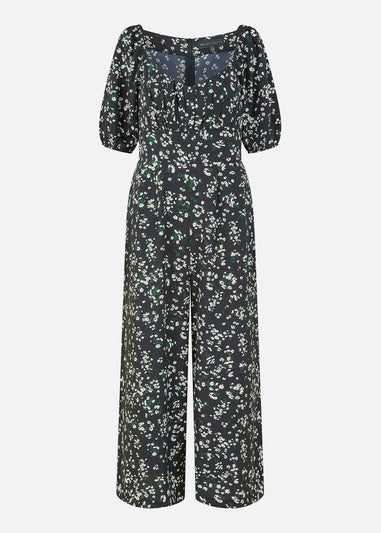 Mela Black Daisy Print Sweetheart Neckline Jumpsuit
