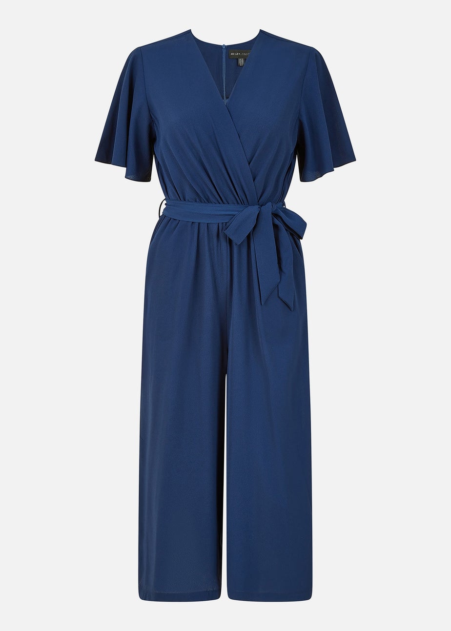 Mela Navy Wrap Over Jumpsuit With Angel Sleeves