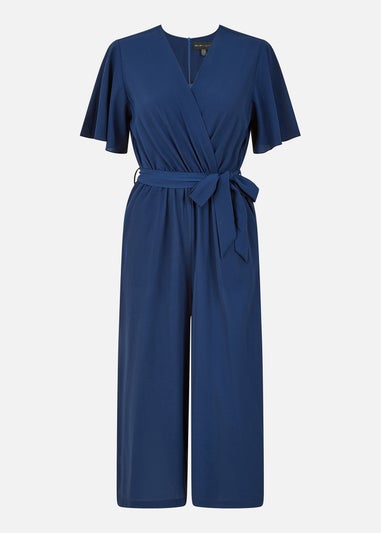 Mela Navy Wrap Over Jumpsuit With Angel Sleeves