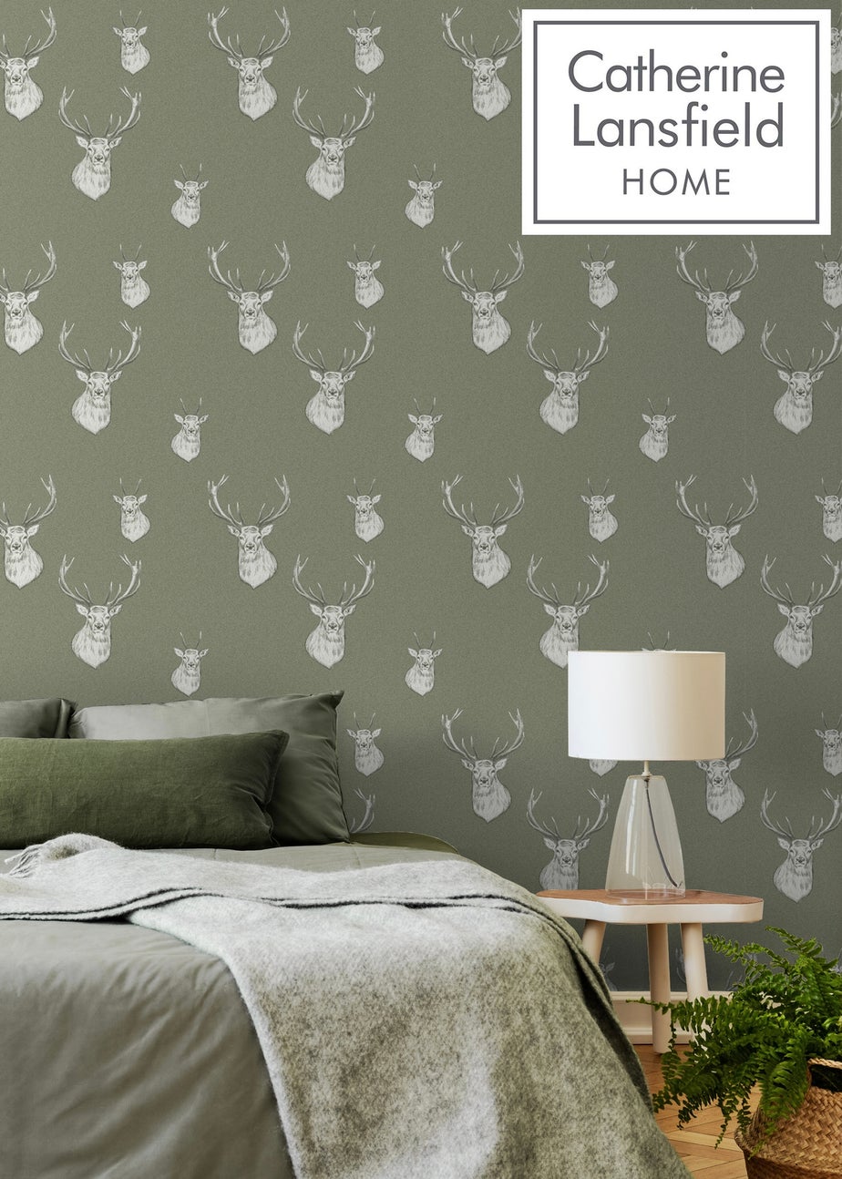 Catherine Lansfield Stag Sage Wallpaper