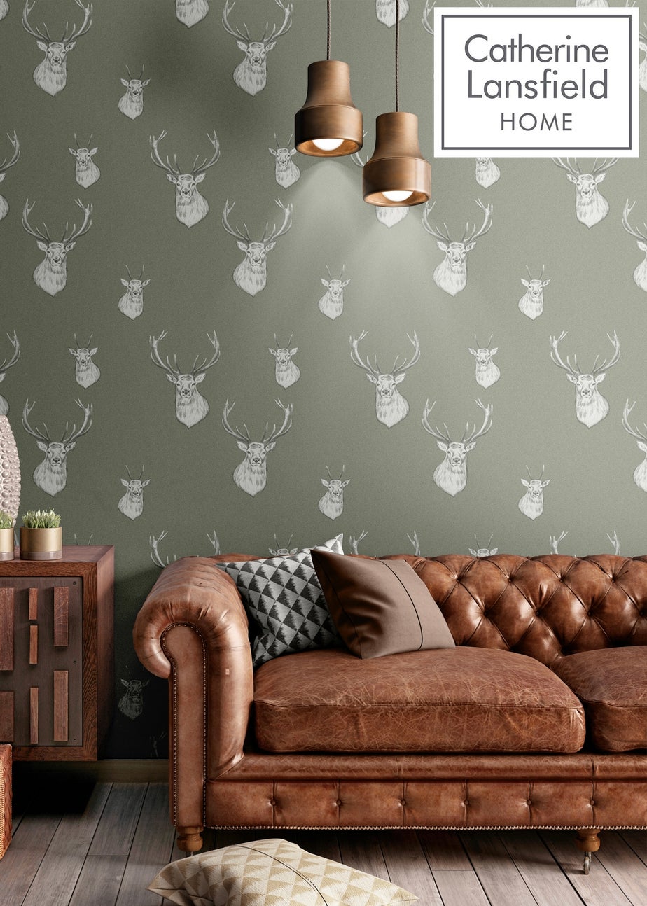 Catherine Lansfield Stag Sage Wallpaper