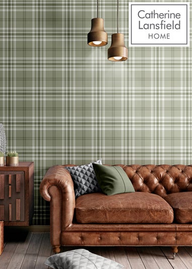 Catherine Lansfield Kelso Check Sage Wallpaper
