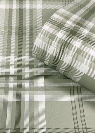 Catherine Lansfield Kelso Check Sage Wallpaper