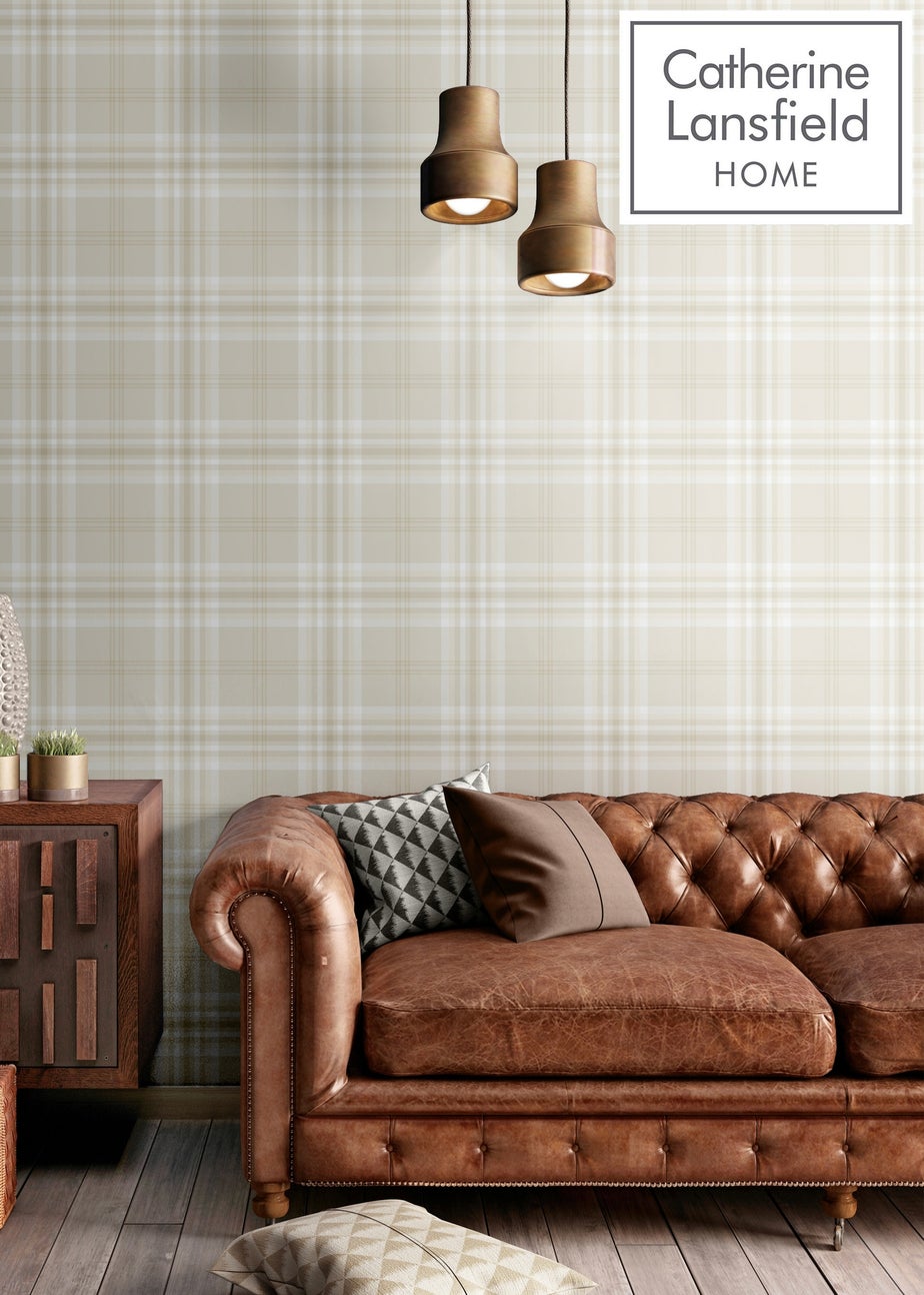 Catherine Lansfield Kelso Check Cream Wallpaper