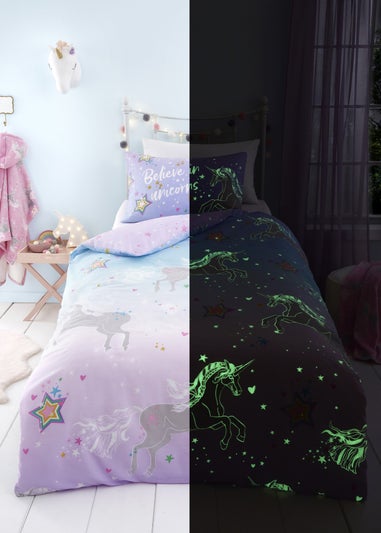 Bedlam Ombre Unicorn Glow in the Dark Lilac Duvet Cover Set