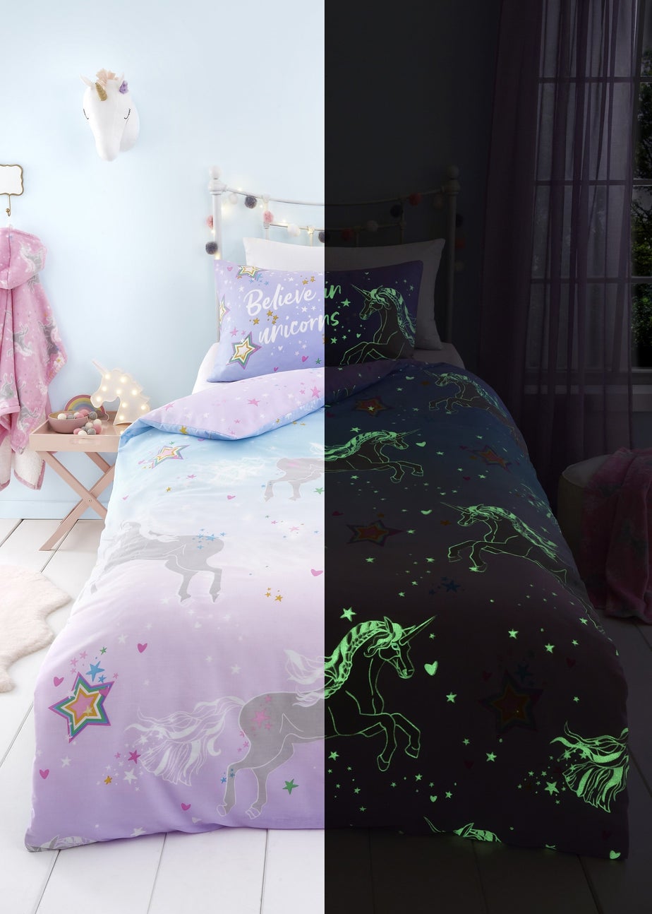 Bedlam Ombre Unicorn Glow in the Dark Lilac Duvet Cover Set