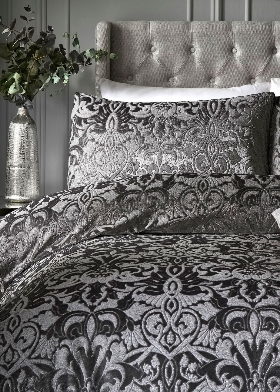 Laurence Llewelyn-Bowen Firenza Velvet Grey Duvet Cover Set