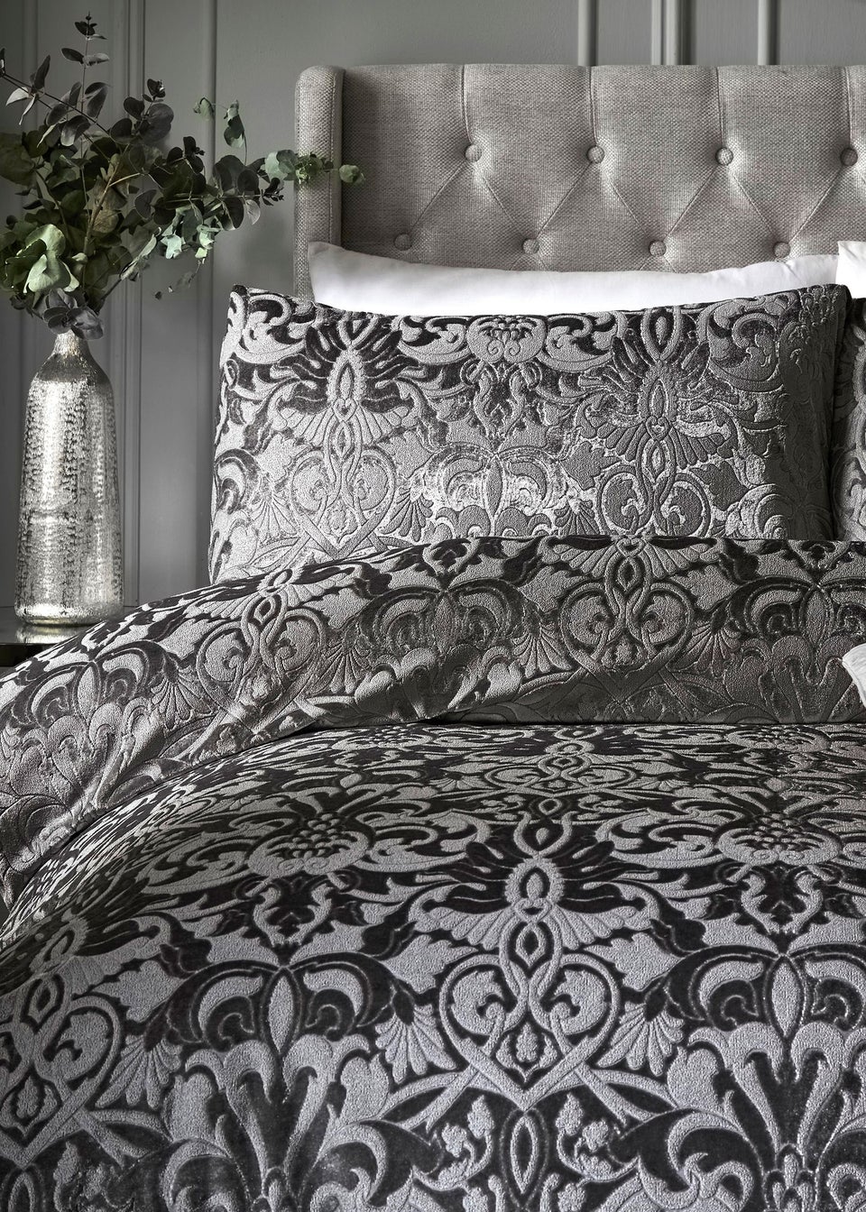 Laurence Llewelyn-Bowen Firenza Velvet Grey Duvet Cover Set