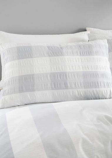 Fusion Seersucker Gingham Brushed Cotton Silver Duvet Cover Set