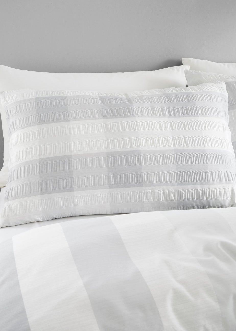 Fusion Seersucker Gingham Brushed Cotton Silver Duvet Cover Set