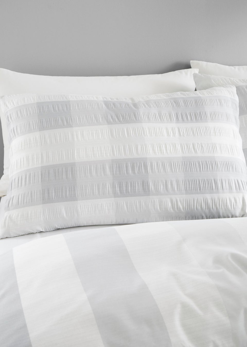 Fusion Seersucker Gingham Brushed Cotton Silver Duvet Cover Set