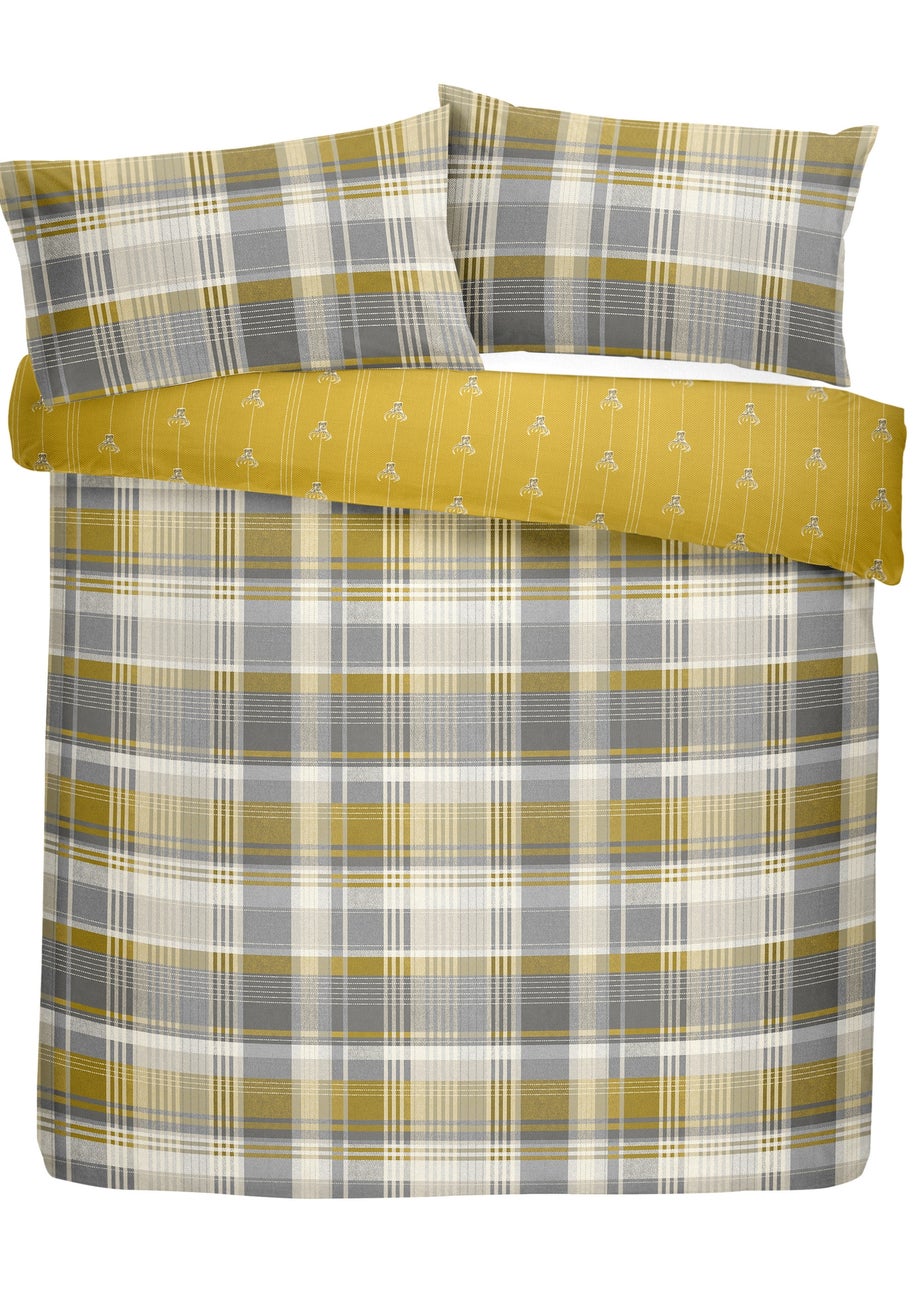 Dreams & Drapes Lodge Connolly Check Brushed Cotton Yellow Duvet Cover Set