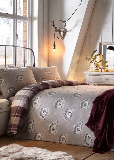 Dreams & Drapes Lodge Colville Check Brushed Cotton Purple Duvet Cover Set