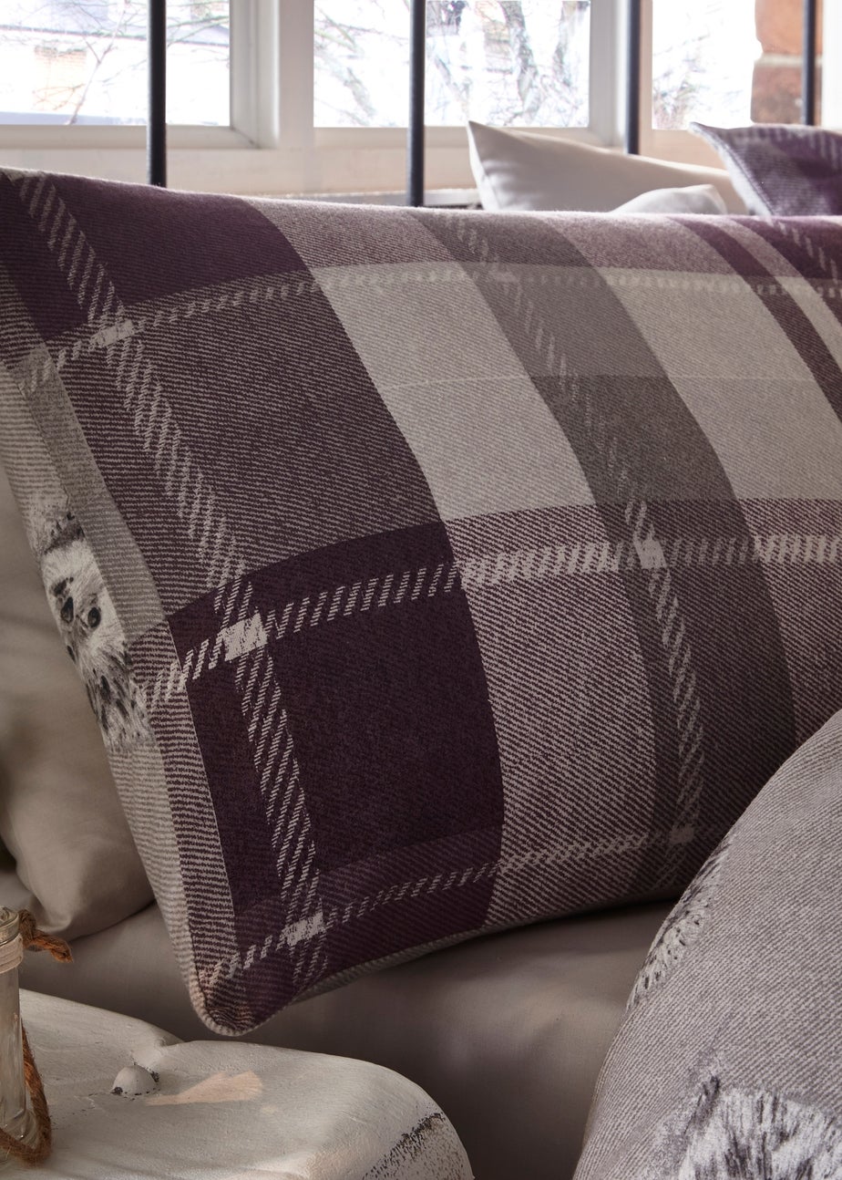 Dreams & Drapes Lodge Colville Check Brushed Cotton Purple Duvet Cover Set