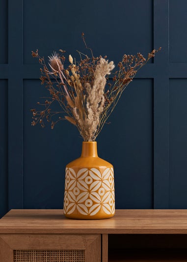 BHS Small Patterned Ceramic Vase Ochre