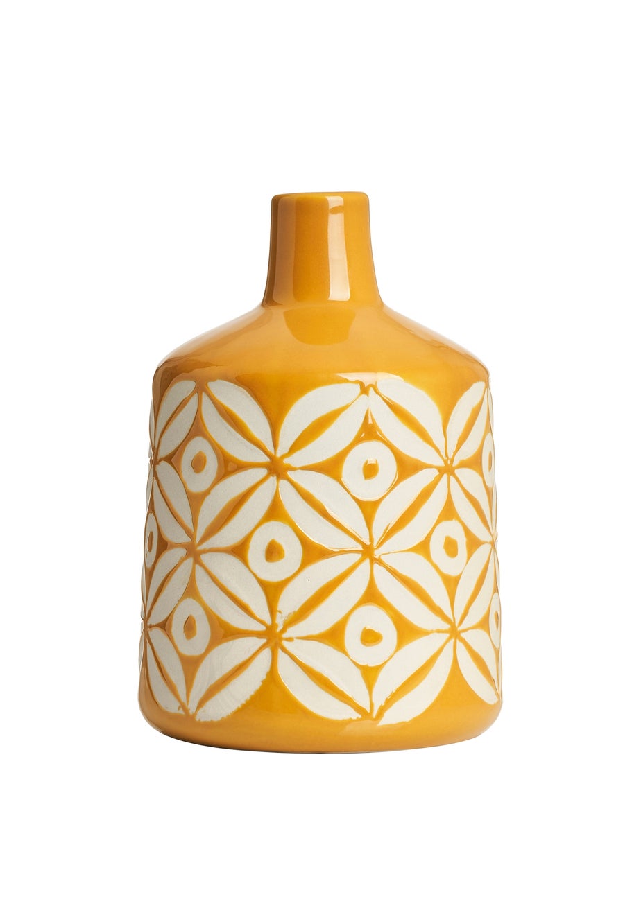 BHS Small Patterned Ceramic Vase Ochre