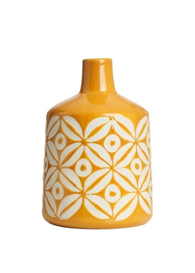 BHS Small Patterned Ceramic Vase Ochre