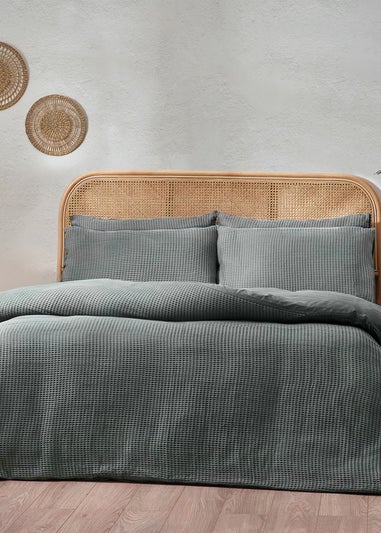 Yard Chunky Waffle 100% Cotton Duvet Cover Set Dusk