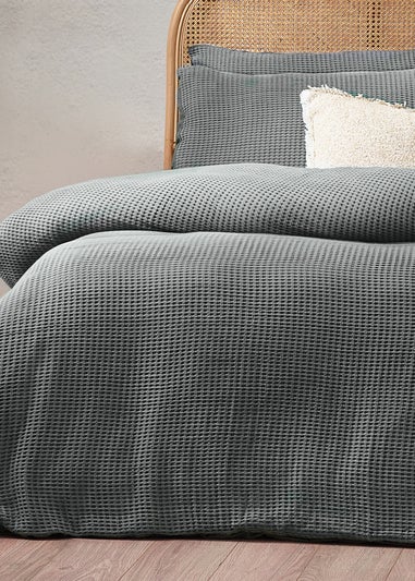 Yard Chunky Waffle 100% Cotton Duvet Cover Set Dusk