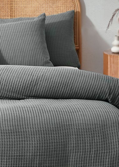 Yard Chunky Waffle 100% Cotton Duvet Cover Set Dusk