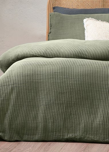 Yard Chunky Waffle 100% Cotton Duvet Cover Set Eucalyptus