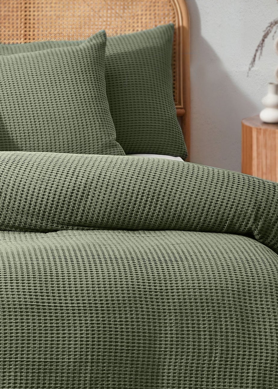 Yard Chunky Waffle 100% Cotton Duvet Cover Set Eucalyptus