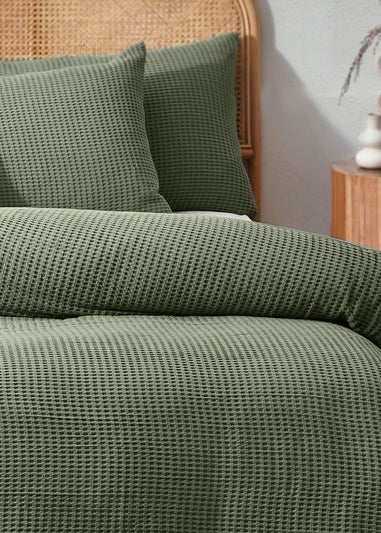 Yard Chunky Waffle 100% Cotton Duvet Cover Set Eucalyptus