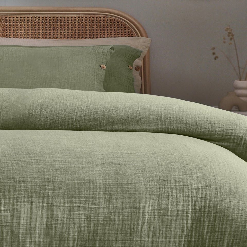 Yard Lark Muslin Cotton Duvet Cover Set Eucalyptus
