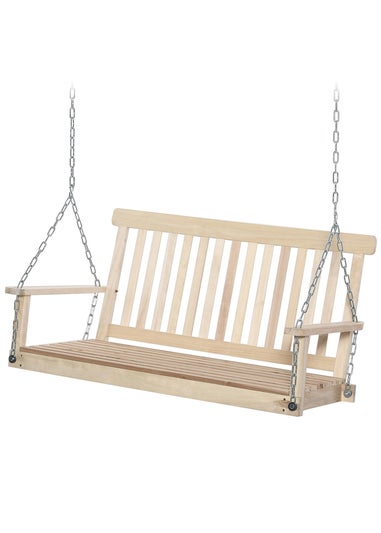 Outsunny Outdoor Wooden Swing Bench 2-Seater Porch Swing Chair Hanging Hammock