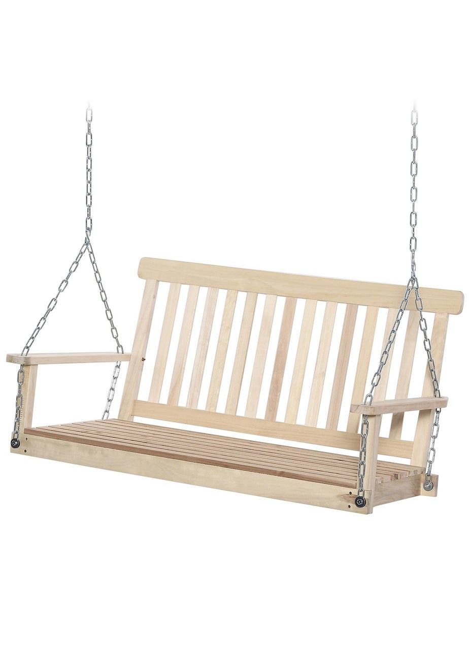 Outsunny Outdoor Wooden Swing Bench 2-Seater Porch Swing Chair Hanging Hammock