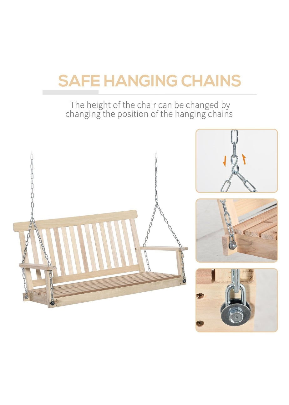 Outsunny Outdoor Wooden Swing Bench 2-Seater Porch Swing Chair Hanging Hammock