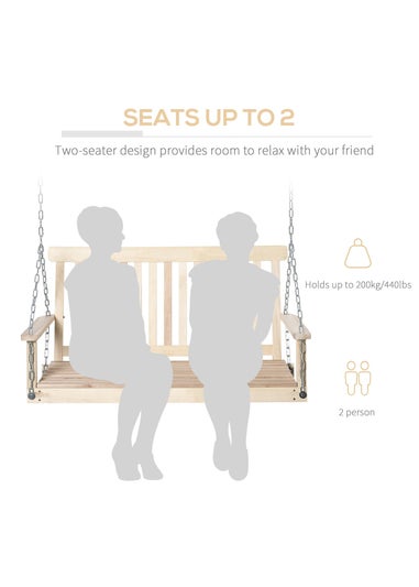 Outsunny Outdoor Wooden Swing Bench 2-Seater Porch Swing Chair Hanging Hammock