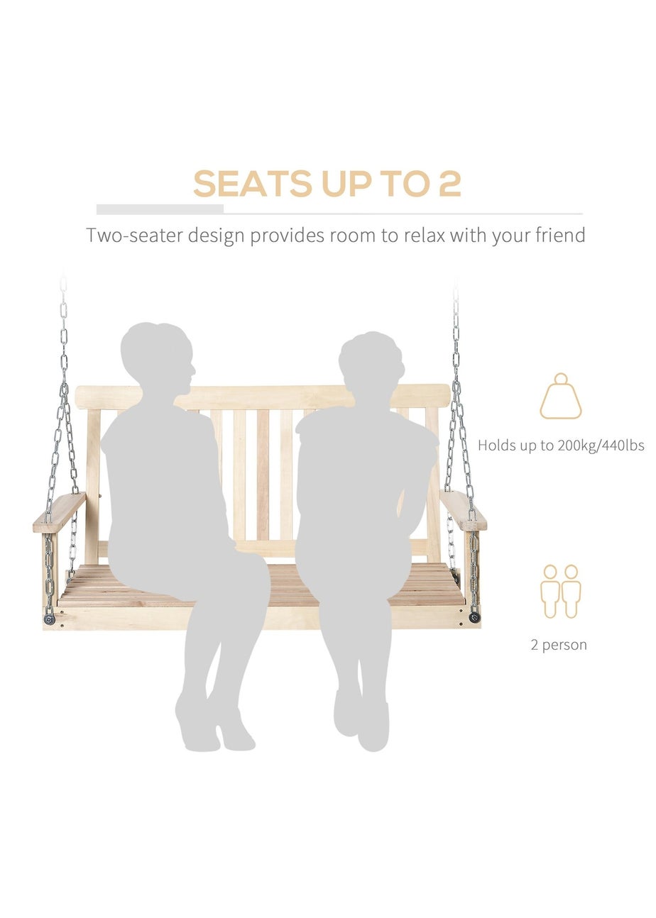 Outsunny Outdoor Wooden Swing Bench 2-Seater Porch Swing Chair Hanging Hammock