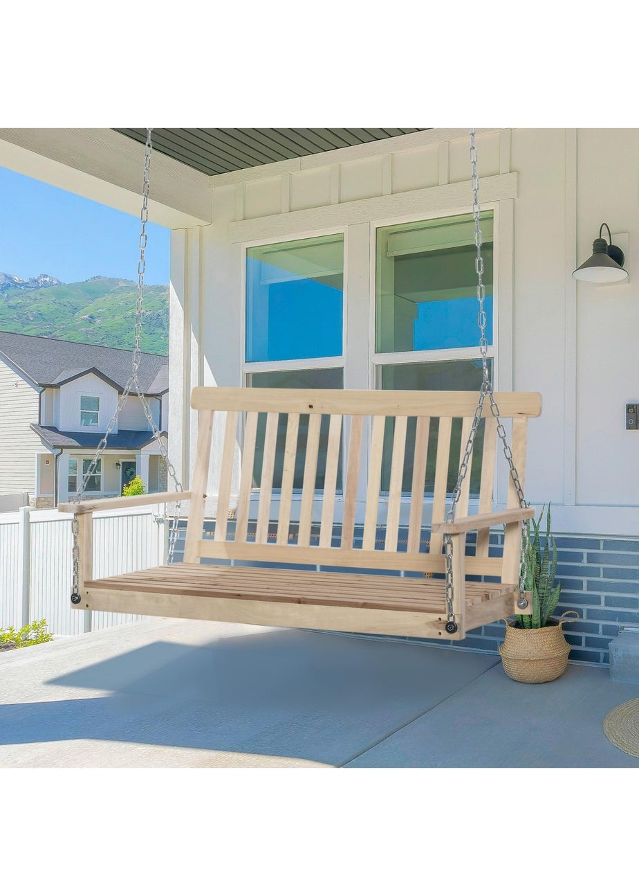 Outsunny Outdoor Wooden Swing Bench 2-Seater Porch Swing Chair Hanging Hammock