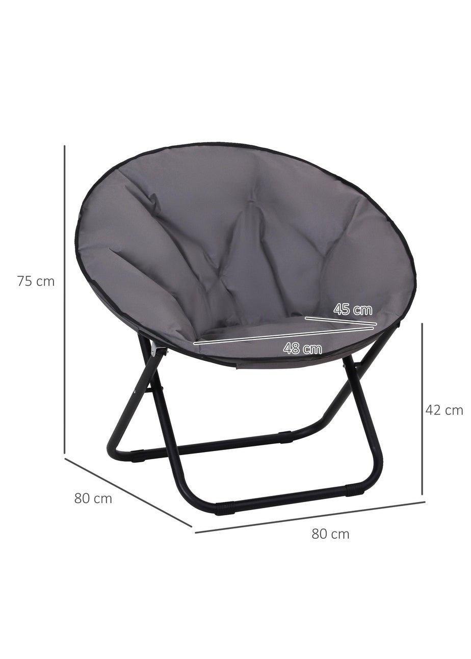 Outsunny Folding Saucer Moon Chair Oversized Padded Seat Round Oxford Grey