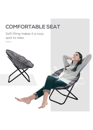 Outsunny Folding Saucer Moon Chair Oversized Padded Seat Round Oxford Grey